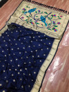 Navy blue color paithani silk saree with zari weaving attractive pallu