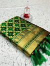 Green color banarasi weaving silk saree with beautiful tassel