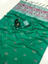 Green color lichi silk saree with attractive silver zari weaving work