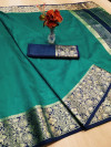 Rama green color rich crystal silk saree with weaving border work
