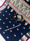 Navy blue color banarasi silk golden zari weaving saree with rich pallu