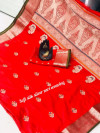 Red color banarasi silk golden zari weaving saree with rich pallu