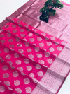 Pink color soft cotton silk weaving saree with silver zari work