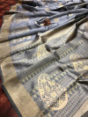 Gray color soft banarasi silk saree with golden zari weaving  rich pallu