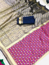Navy blue color soft banarasi silk saree with patola pallu