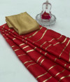 Red color satin silk saree with floral print