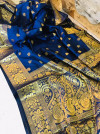 Navy blue color lichi silk saree with zari weaving work