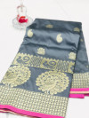 Gray color banarasi silk jecquard work saree with rich pallu