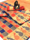 Red and blue color soft banarasi silk saree with zari work