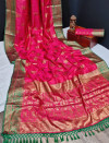 Pink color banarasi khicha silk weaving saree with zari work