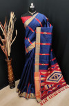 Blue color bhagalpuri cotton banarasi silk handloom weaving saree