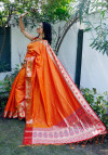Orange color Soft banarasi silk saree with golden zari jacquard weaving work