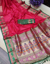 Pink color soft khicha silk weaving saree with meenakari woven pallu