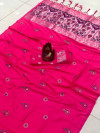 Pink color lichi silk saree with attractive silver zari weaving work