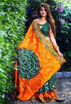 Dark green color hand bandhej bandhani saree with zari weaving border