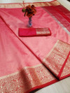 Peach color rich crystal silk saree with weaving border work
