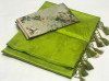 Parrot green color plain soft silk saree