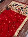 Red color paithani silk saree with zari weaving attractive pallu
