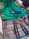 Rama green color soft khicha silk weaving saree with meenakari woven pallu