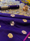 Purple color soft banarasi silk saree golden and silver zari weaving work
