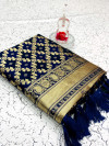Navy blue color banarasi weaving silk saree with beautiful tassel