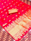 Pink color lichi silk saree with golden zari work
