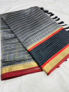 Gray color soft cotton silk saree with satin patta zari weaving border