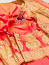 Peach color banarasi silk jecquard work saree with rich pallu