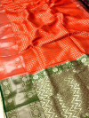 Orange color rich banarasi saree with zari rich pallu