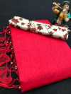 Red color plain soft silk saree