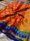Orange color kora muslin silk saree with rich pallu