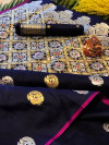 Navy blue color soft banarasi silk saree golden and silver zari weaving work
