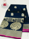 Navy blue color banarasi silk jecquard work saree with rich pallu