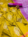 Mustard yellow color soft lichi silk saree with zari weaving work