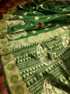Green color soft banarasi silk saree with golden zari weaving  rich pallu