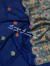Navy blue color soft silk weaving jacquard saree with rich pallu