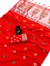 Red color lichi silk saree with zari weaving rich pallu