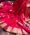 Pink color banarasi silk saree with golden zari & rich pallu
