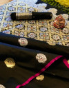 Black color soft banarasi silk saree golden and silver zari weaving work
