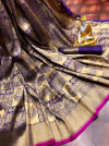 Purple color soft banarasi silk saree with golden zari weaving work