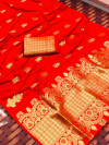 Red color lichi silk saree with golden zari work