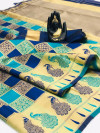 Rama green and blue color soft banarasi silk saree with zari work