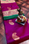 Pink color banarasi lichi silk saree with golden zari & rich pallu