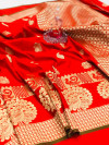 Red color banarasi silk jecquard work saree with rich pallu