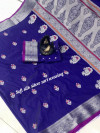 Purple color banarasi silk golden zari weaving saree with rich pallu