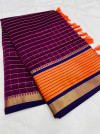 Magenta color soft cotton silk saree with satin patta zari weaving border