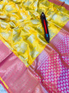 Yellow color kanchipuram pure silk handloom saree
