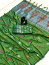 Green color lichi silk saree with zari weaving rich pallu