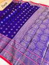 Purple color lichi silk saree with silver zari work