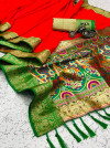 Red color soft banarasi silk saree with golden and silver zari work